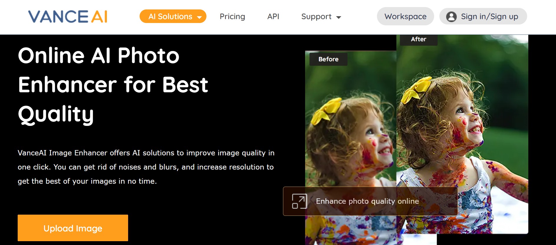 homepage of VanceAI Image Enhancer